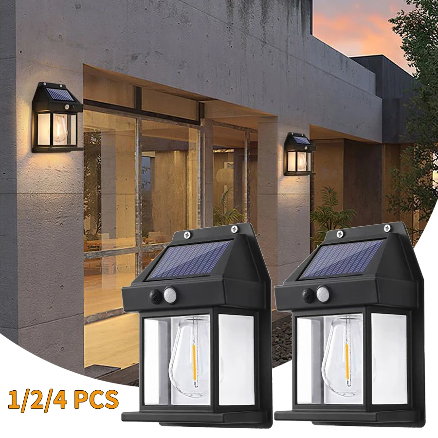 Solar Tungsten Lamp Outdoor Waterproof Motion Sensor Wall Light Courtyard Garden Villa Security Night Light External Wall Washer