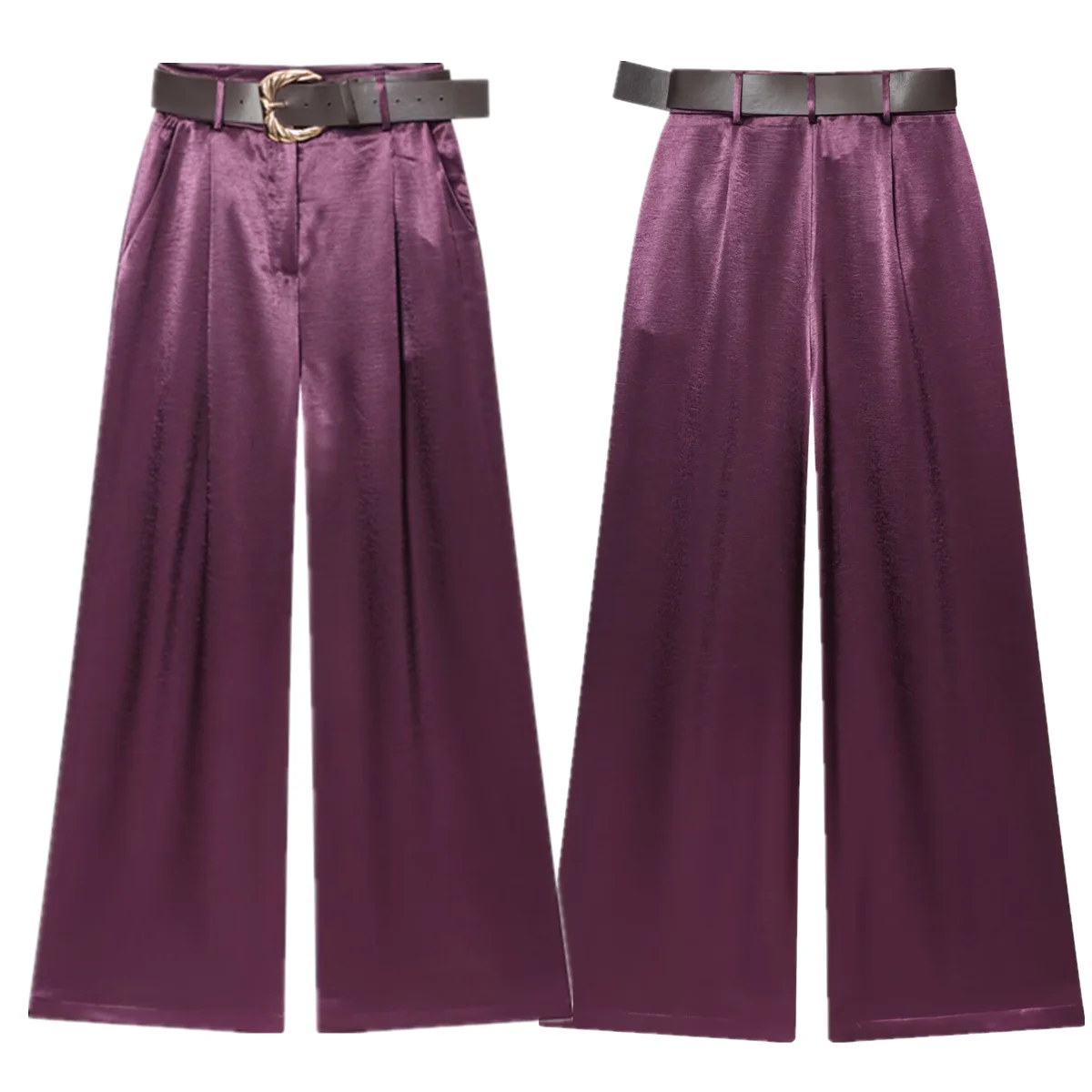 

Maxdutti French Style Fashion High Waist Lazy Elegant Purple Satin Wide-leg Pants For Women Trousers Women's Pants,Woman Clothes