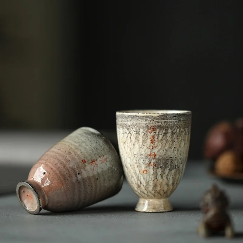 

★High-Foot Pearl Firewood Hand-Painted Dunhuang Cup Jingdezhen Handwritten Rock Mine Master Cup Handmade Kung Fu Tea Cup