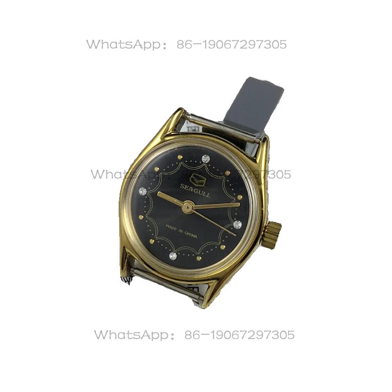 Original stock, Tianjin Watch Factory, Seagull brand titanium-plated black-faced manual mechanical women's watch, free strap.
