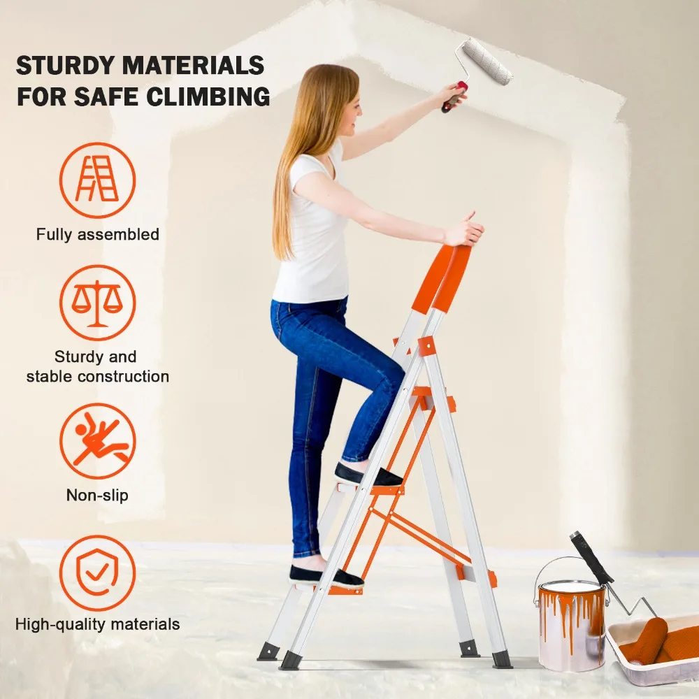 Ladnamy Non-slip Home Step Ladders Indoor Folding Ladder Multi-functional Thickened Steel Pipe Shrinking Step Stools