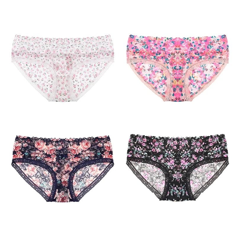 5pcs Comfortable Sexy Floral Triangle Panties Sweet Underwear Lace Butterfly Knots Low Waist Anime Cozy Women Briefs Wholesale