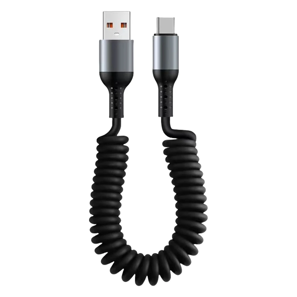 100/27/66W Spring Short Data Cable 6A USB Type C Spring Telescopic Quick Charger Wire Spring USB Cable for Huawei Xiaomi Samsung