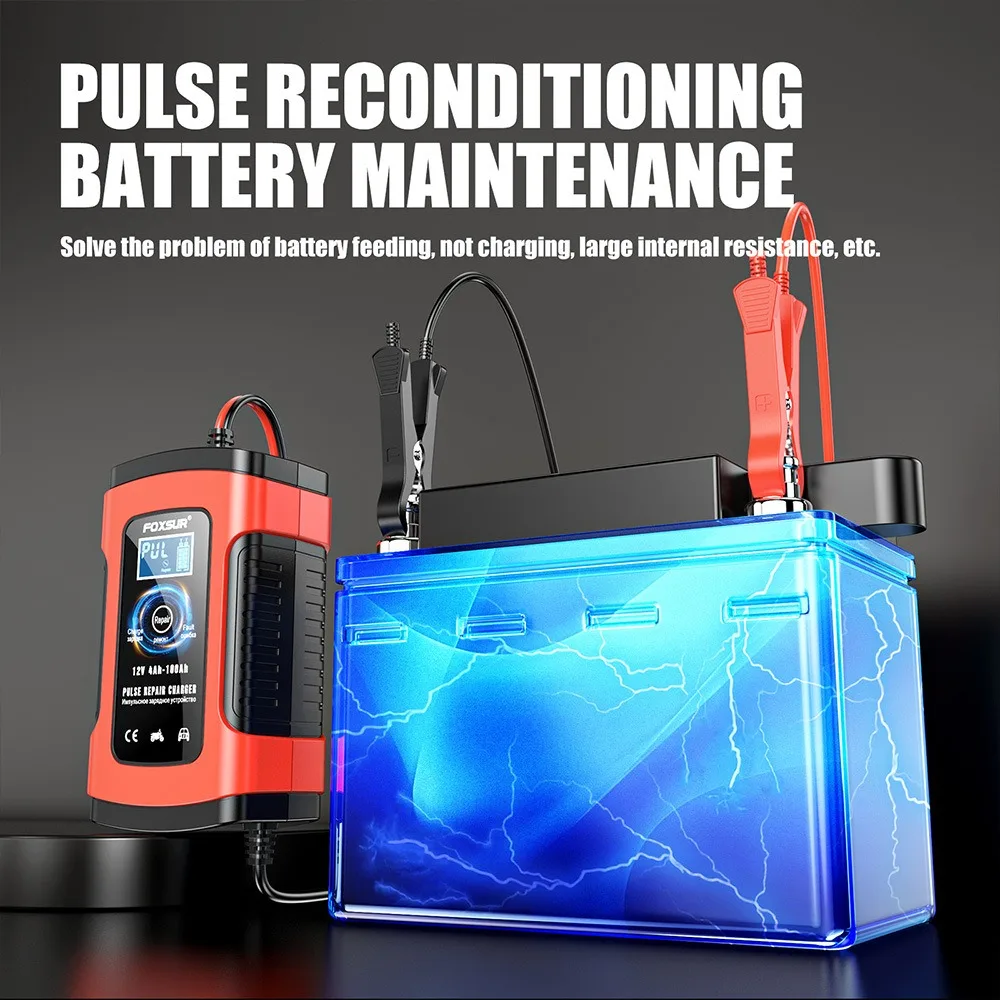 12V 5A Full Automatic Car Battery Charger 110V 220V Power Pulse Repair Wet Dry Lead Acid Battery Chargers Digital LCD Display