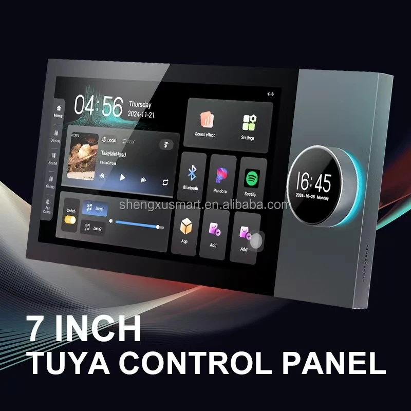7-Inch Smart Audio Wall Amplifier for Hotels Alexa Android USB Tuya Zigbee Integrated Electric Touch Screen Control Panel