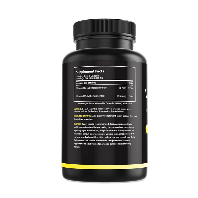 Vitamin D3 K2 3000 IU - Efficient Vitamin D Supplement Supports Healthy Bones and Immune Function, Gluten Free