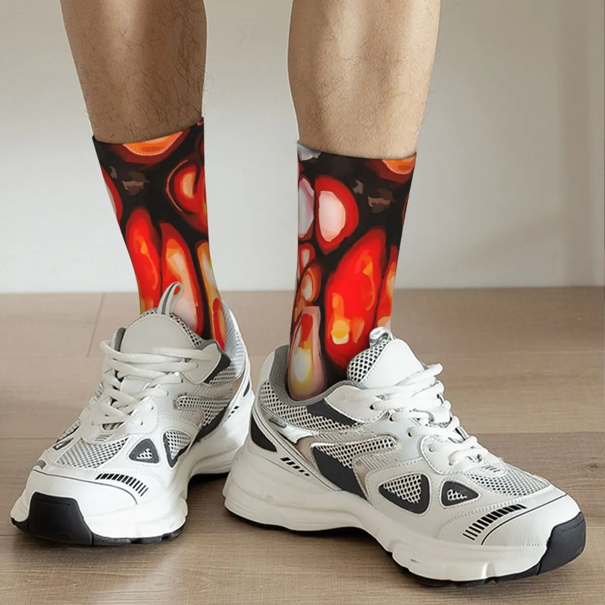 Crazy compression Fluid Motion 002 - Fire Sock for Men Vintage Seamless Pattern Crew Sock Casual