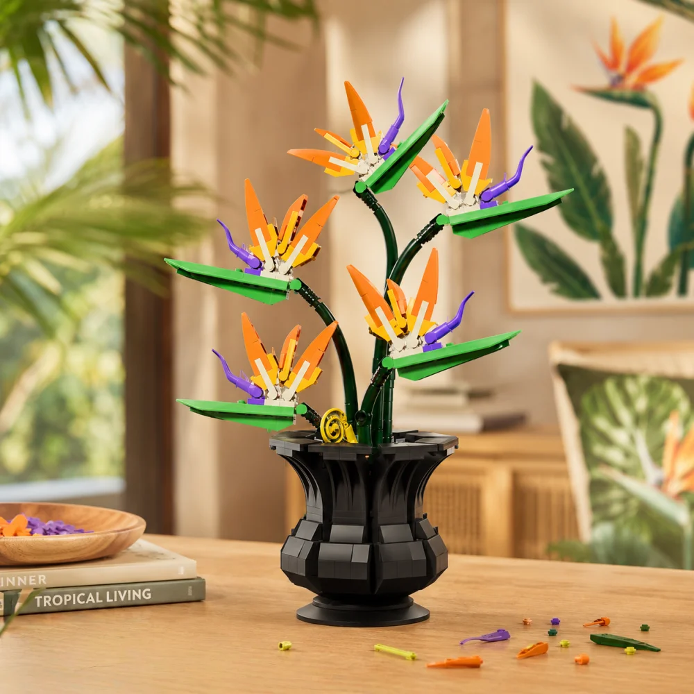 Bonsai Building Blocks Kit, 451Pcs Bird Of Paradise Detailed Flower Bouquet, Creative DIY Plant Home Desktop Ornament Gift view 4