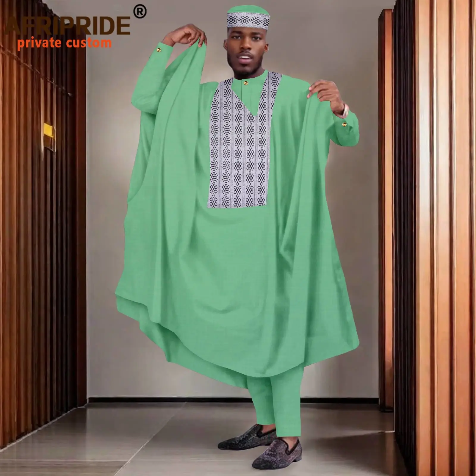 African Clothes for Men Agbada Robe Shirts Pants and Tribal Hat Set Dashiki Outfits Plus Size Casual Traditional Attire 2416075