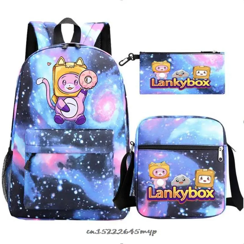 Kids Backpack 3 Pcs Set Lankybox Mochila Boys Girls Anime School Bags Men Women Travel Knapsack Teens Backpack Gift Mochila