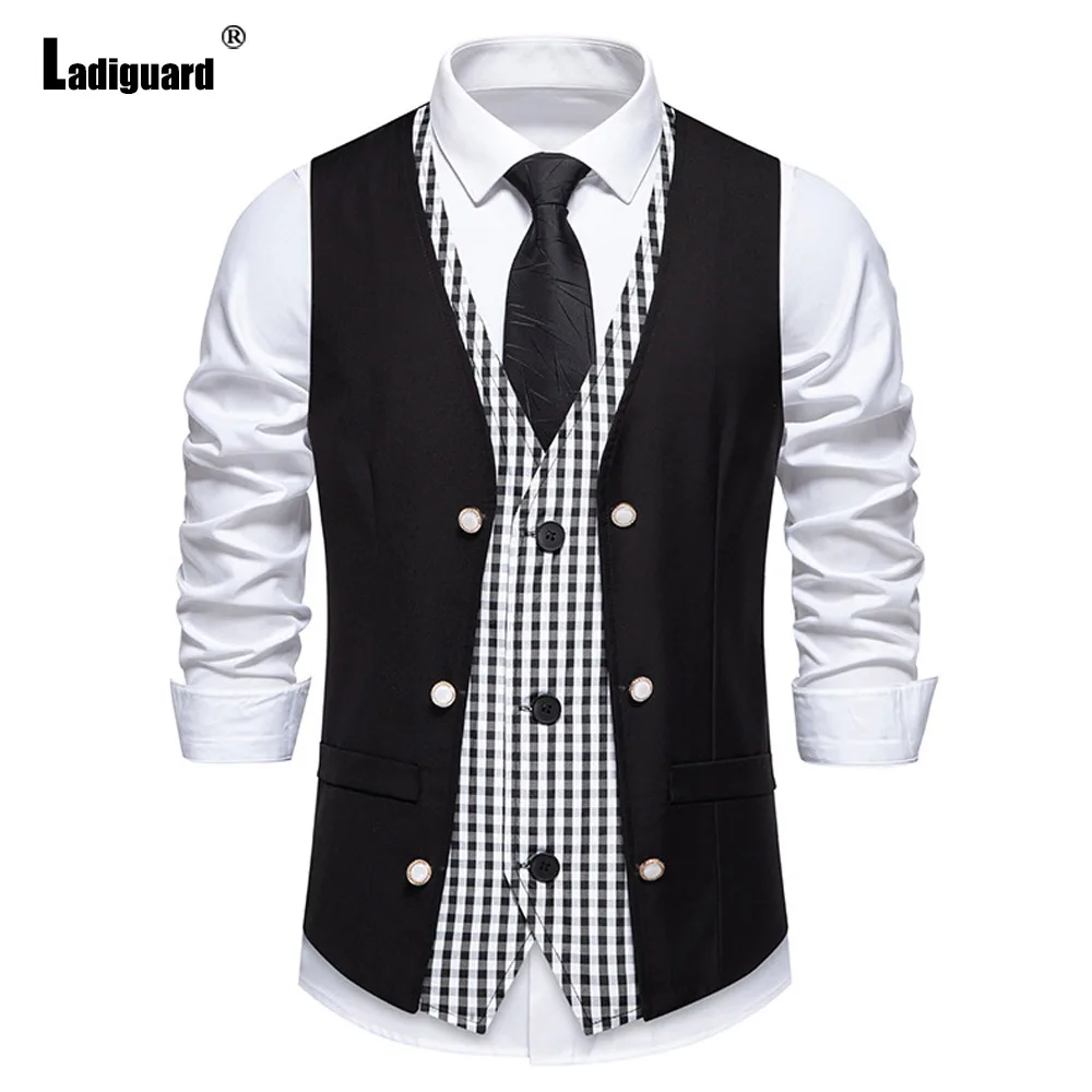 Mens Fashion Plaid Tank Tops Men Streetwear 2024 America and Europe Style Button Fly Vest Outerwear Male Sleeveless Suits Blazer