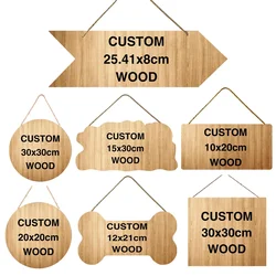 Custom Wall Sign Hanging Wooden Board Retro Irregular Wood Plates Bar Garage Shop Crafts Printed Plaques Round Sign With Flower