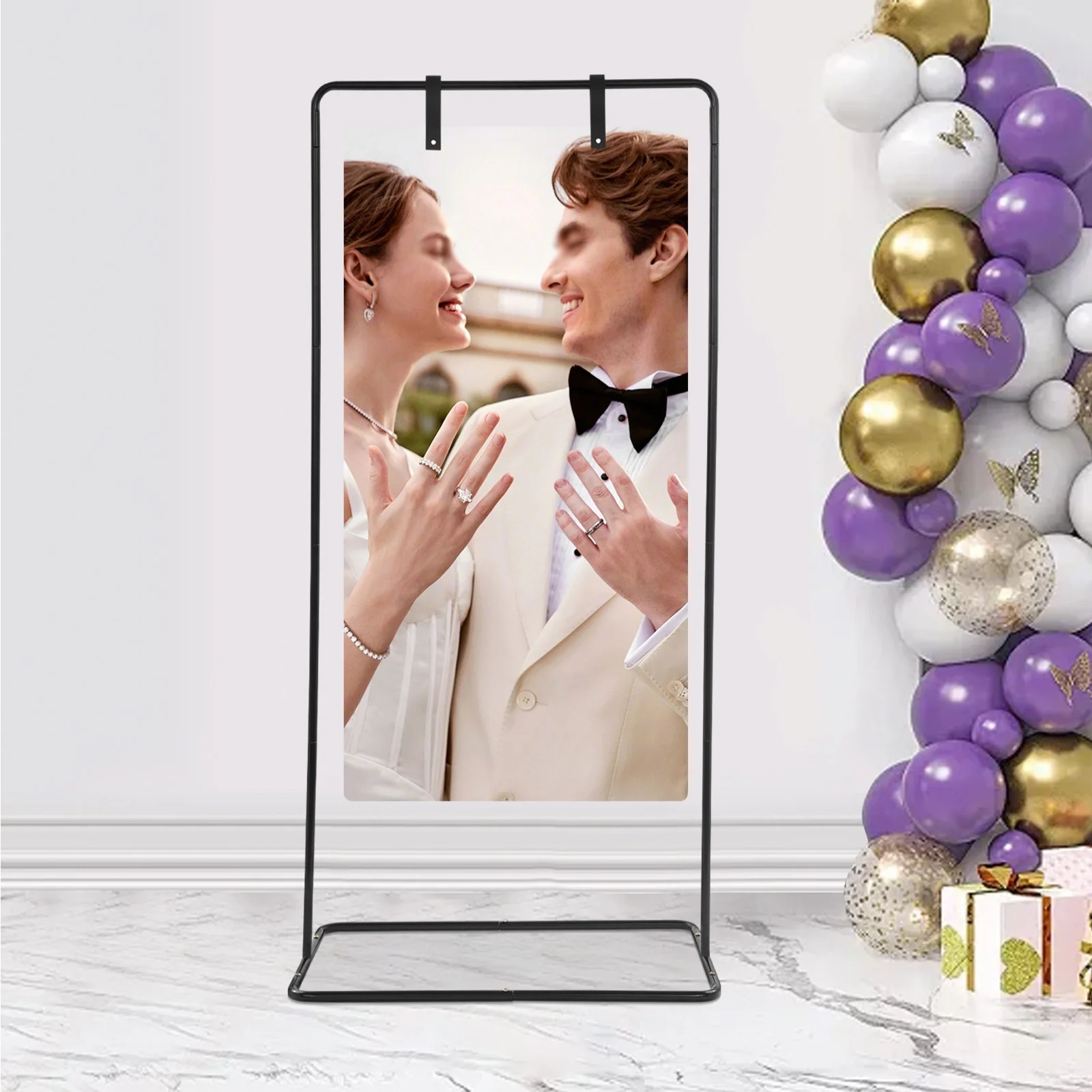 

175 x 80 x 50cm Wedding Sign Holder Stand Adjustable Black Metal Display Frame Welcome Sign Seating Chart Stand for Ceremony and Party Decor