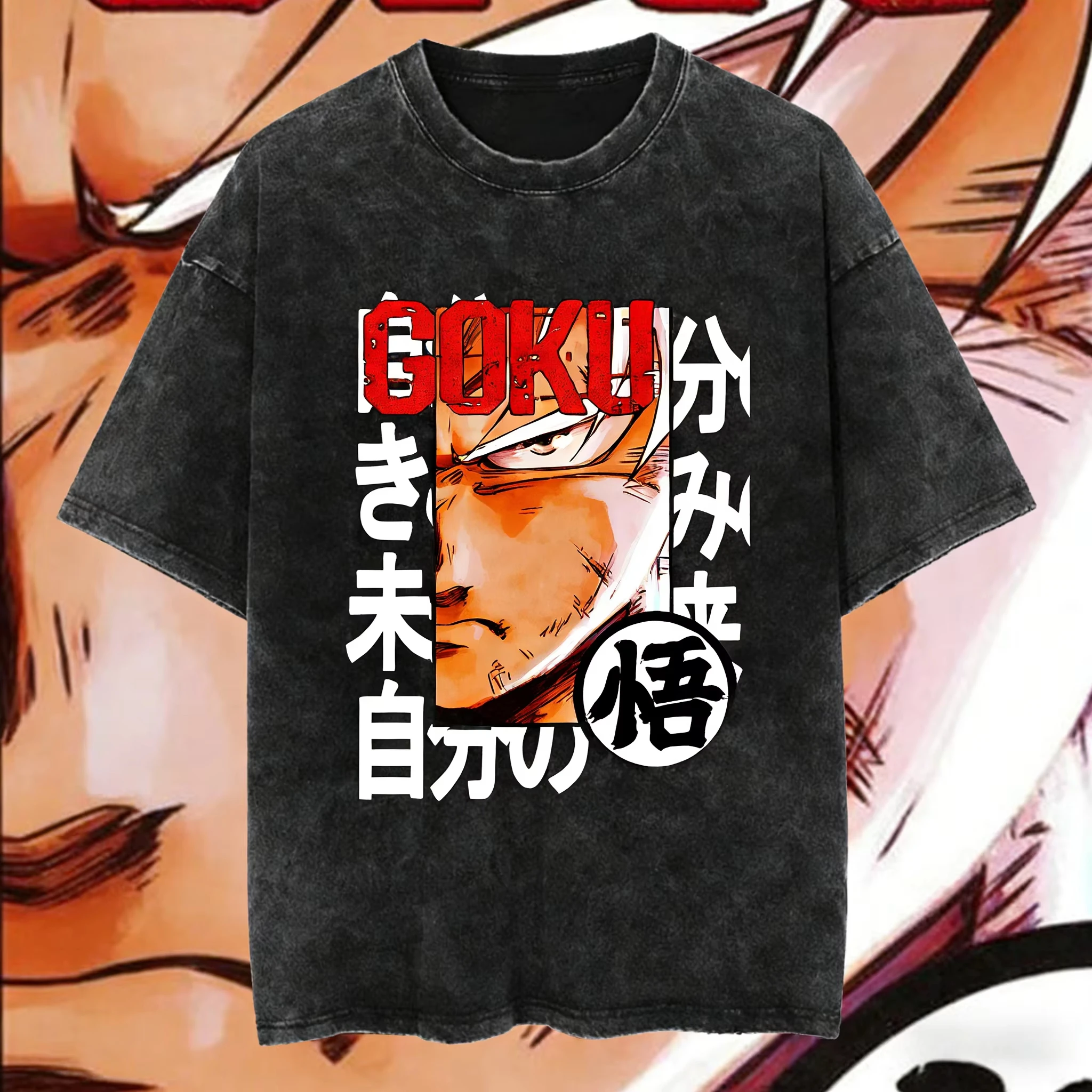 

2026 Summer Dragon Ball Vintage Washed T-shirt, Cotton Oversized Goku Print Tee, Casual Unisex Top for Men Women Kids Streetwear