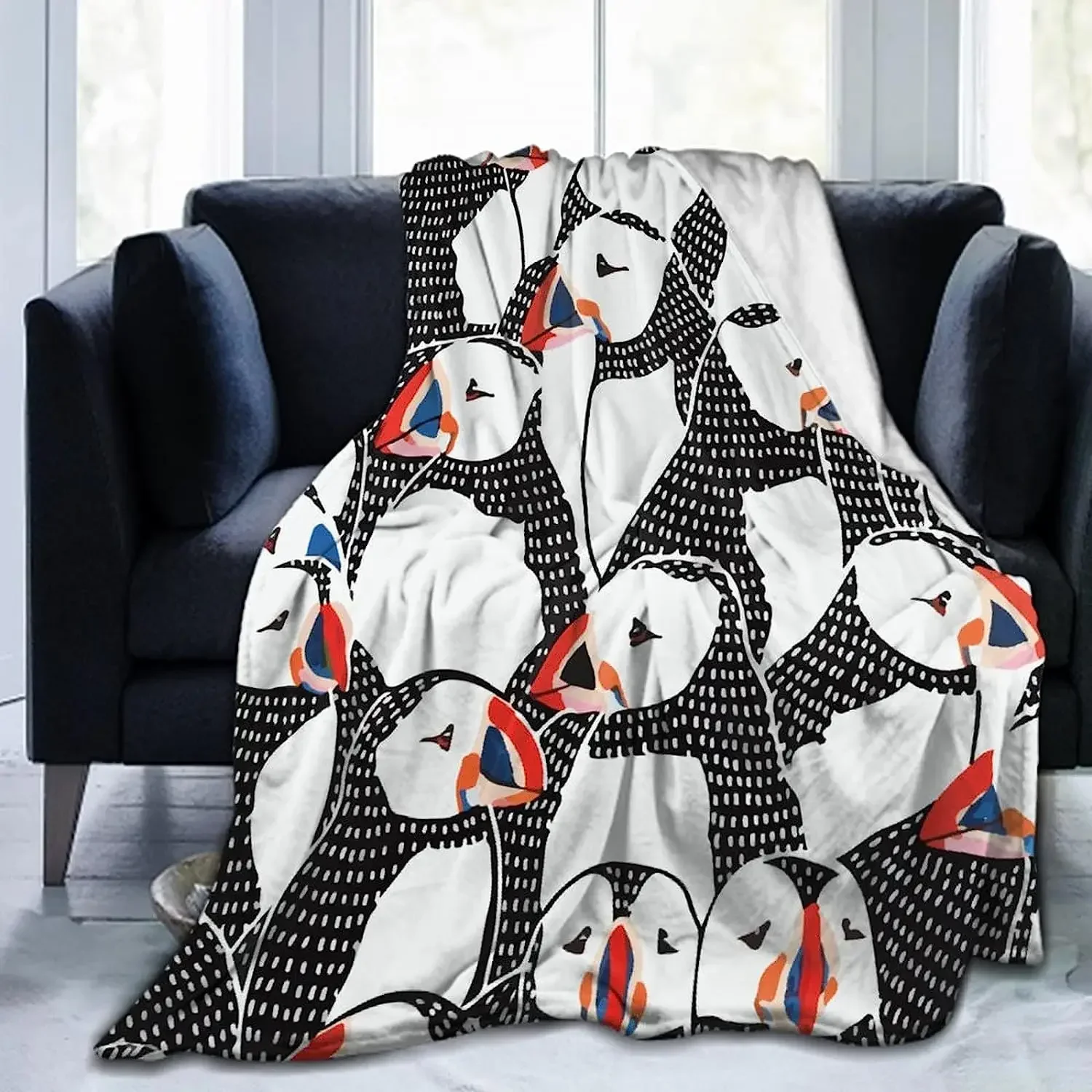 Premium Super Soft Warm Flannel Blanket Elegant Cozy Wearable Throw Wrap for Sofa Couch Lounging Gaming - Puffin Bird