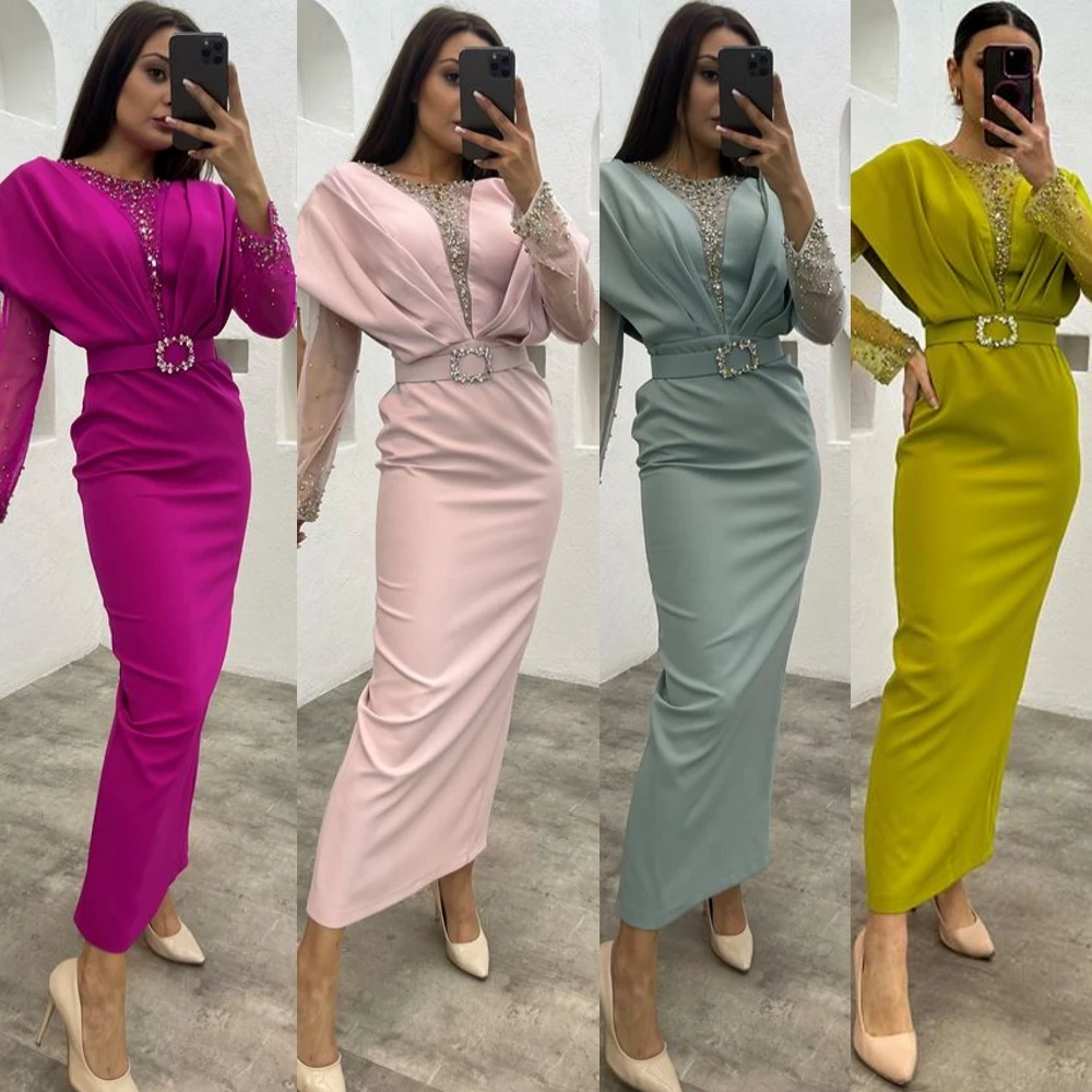 

Scoop Neck Full Long Sleeve Sheath Illusion Formal Occasion Evening Gowns Vestido De Festa Luxo Robe Soirée