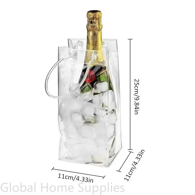 Collapsible Clear PVC Pouch Ice Wine Bag Portable Wine Cooler Bag Chiller Sleeves for Champagne Cold Beer Chilled Beverages