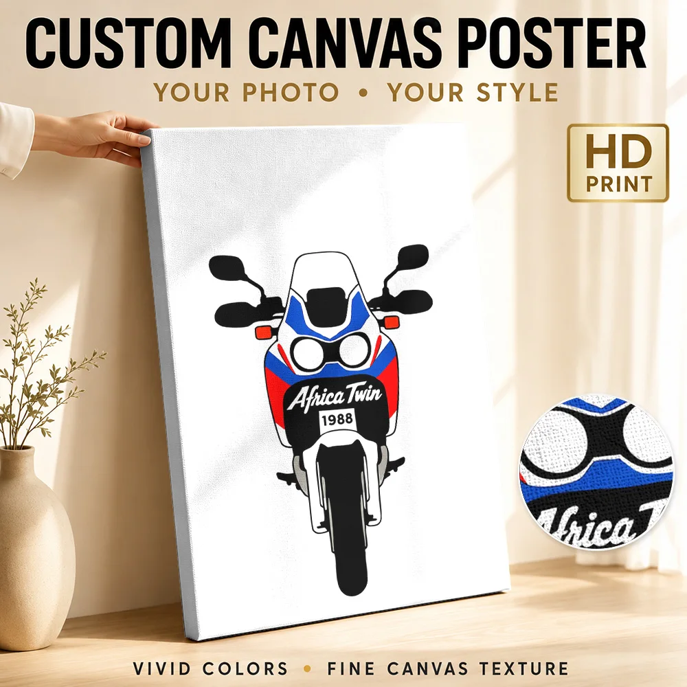 Japanese Africa Twin 1988 Motorcycle Framed Canvas Print Personalized Photo Bold Contours And Flat Colors Wall Art For Study