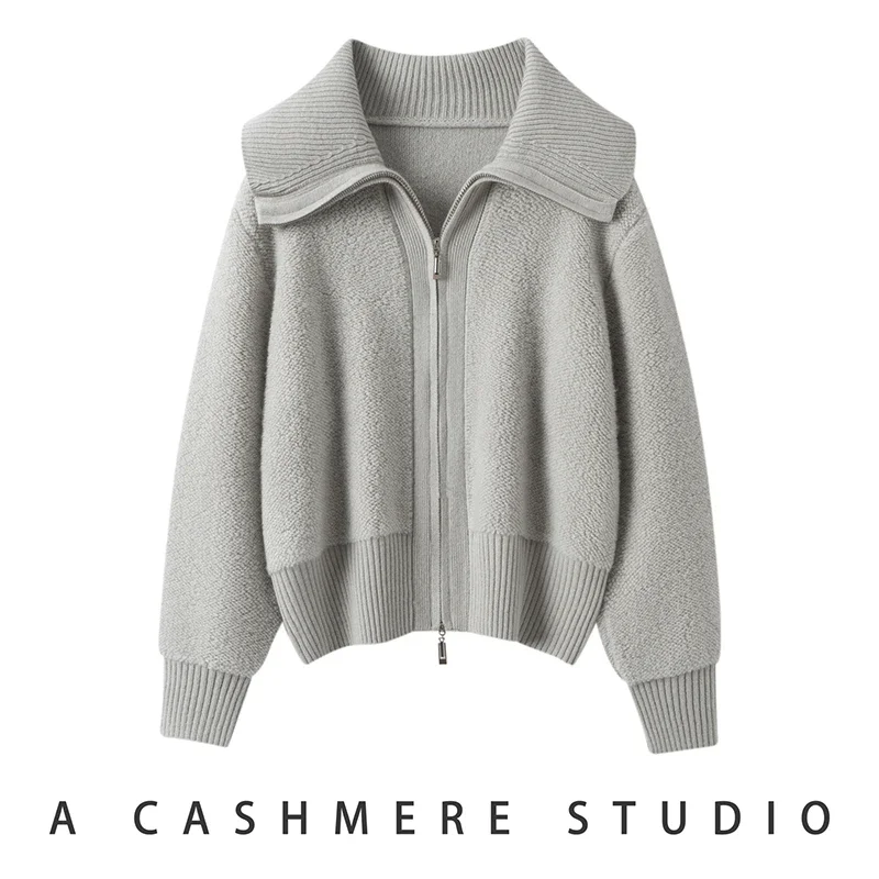 Heavyweight Women's Sweater Coat 100% Cashmere Sweater Cardigan Autumn Winter Knit Clothing Towel Embroidered Large Lapel Jacket