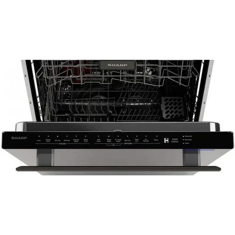 QWSHARP غسالة أطباق منزلقة، لمسة نهائية من الفولاذ المقاوم للصدأ، عريضة 24 بوصة، أجهزة استشعار للتربة، إضاءة داخلية LED بيضاء ممتازة، راي انزلاقي ناعم