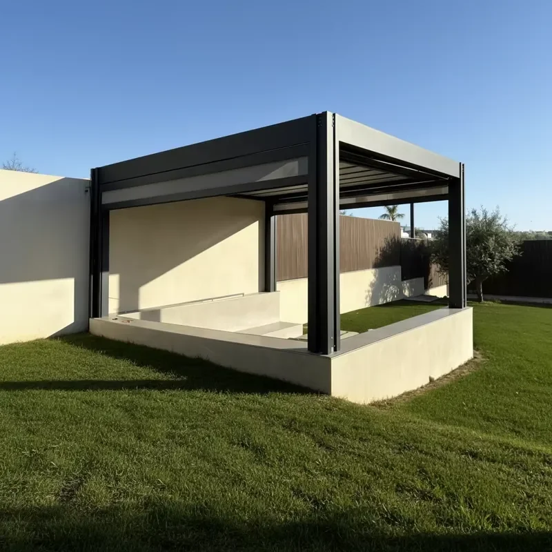 Windproof Eco-friendly Outdoor Aluminium Canopy Wall Mounted Waterproof Louver Opening Roof Cover Gardening Garden Gazebo