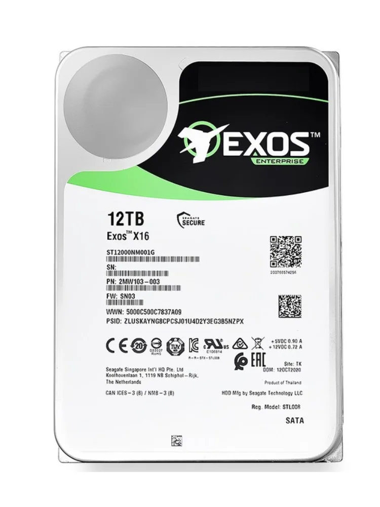 Original New Exos X16 ST12000NM001G 12TB 3.5 inch 6Gb/s 256MB SATA3 7200RPM Enterprise Hard Drive HDD