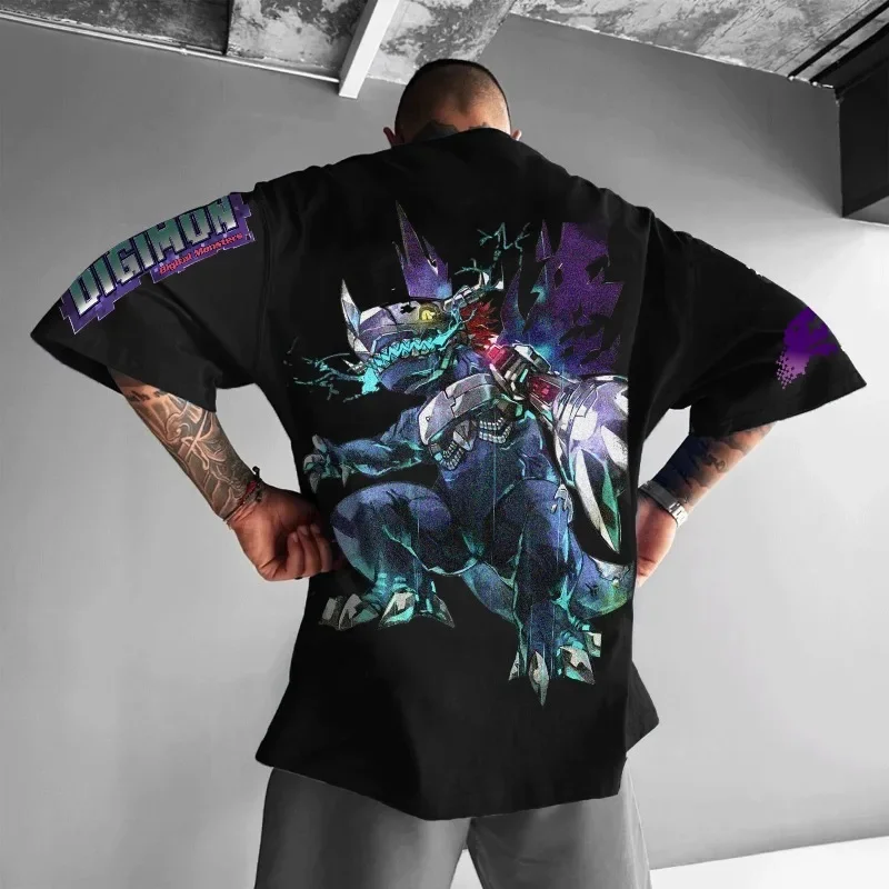 Digimon Adventure Anime Metal Greymon camiseta 2025 novedad de verano para hombres y mujeres suelta Casual Harajuku de talla grande Top de manga corta