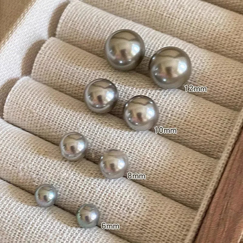 Gray Pearl Stud Earrings for Women S925 Silver Needle 6-10mm Daily Life Party Wedding Girls Minimalist Vintage Ear Jewelry