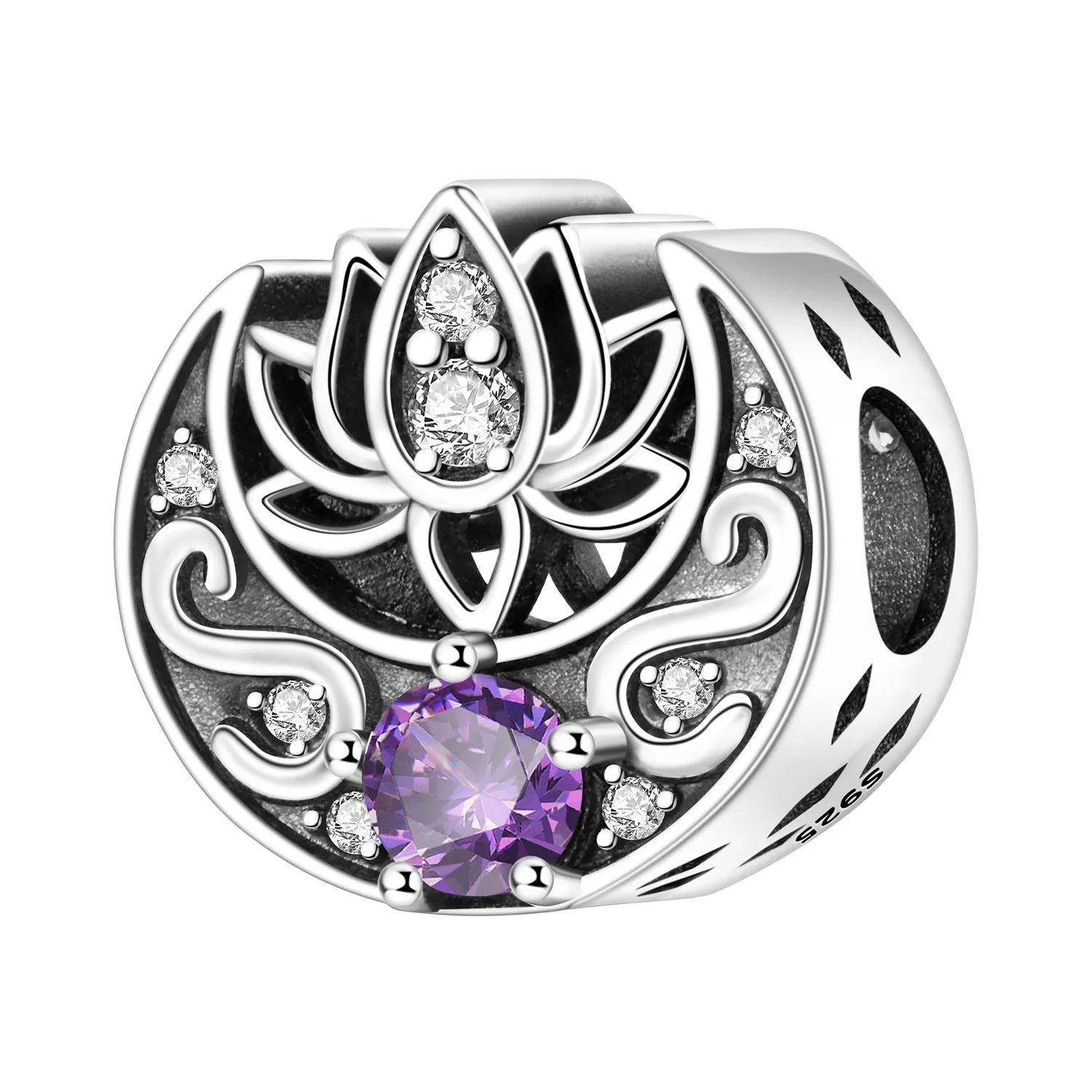 PANPOKI 925 Sterling Silber Lotus Hohle Textur Mondanhänger Armband Halskette Charms Passend für Schmuck Party Perlen DIY Feine Geschenke