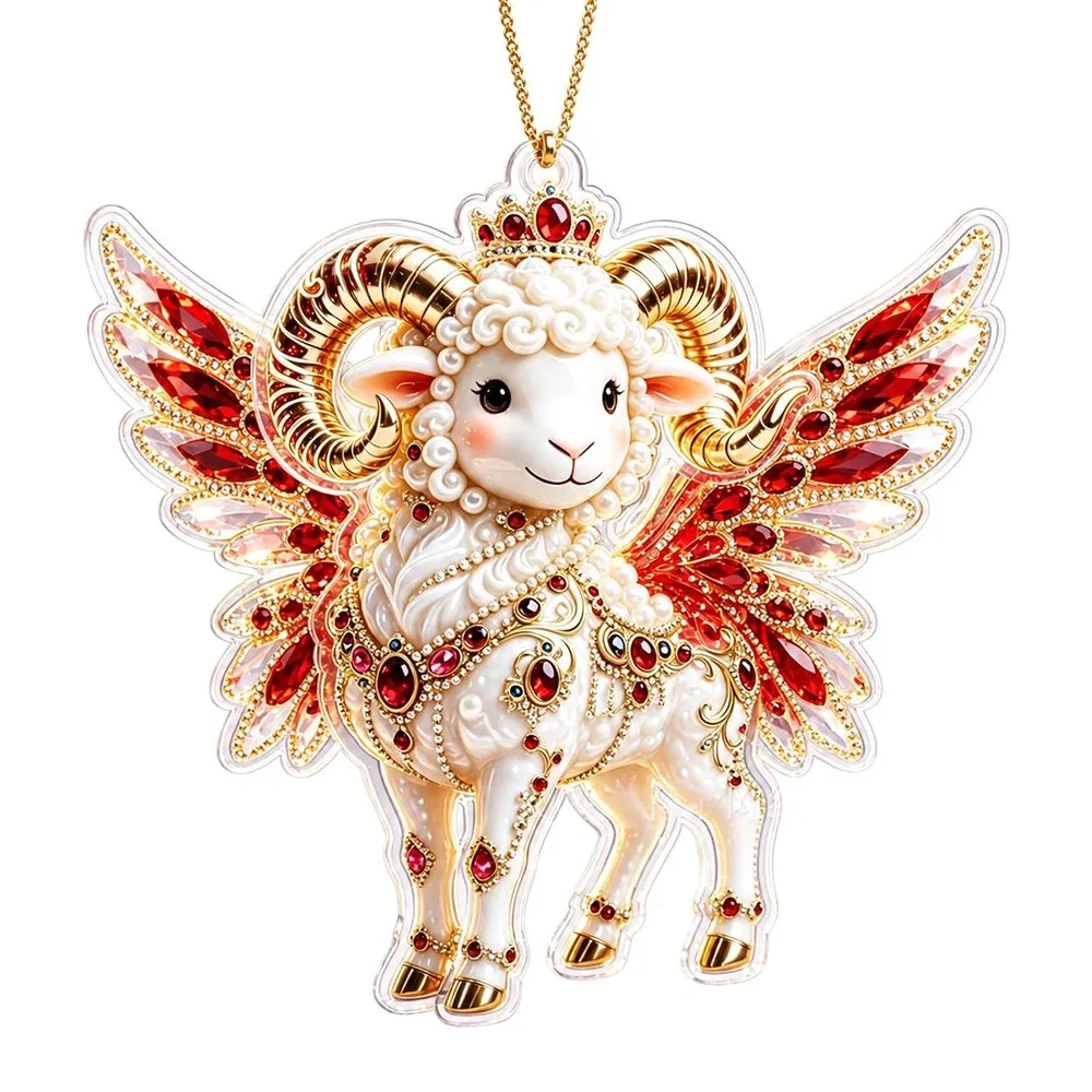 2D Flat Goat Hanging Ornament Set Shining Acrylic Animal Hanging Decoration Simulation Artificial Rhinestone