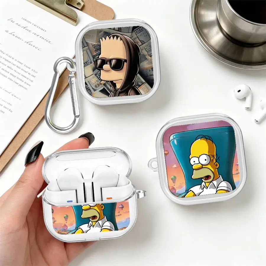 Cartoon Simpsons Clear Earphone Cases Cover With Hook Case For Samsung Galaxy Buds 3Pro Live 4Pro 3 FE 4 Pro 2Pro 2