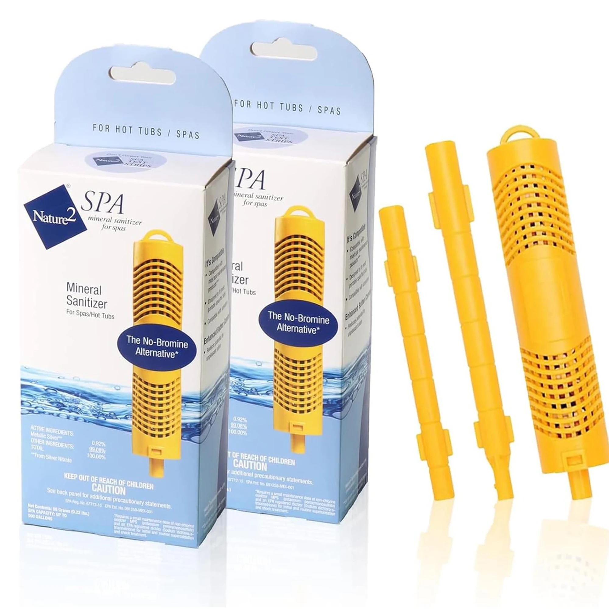 Nature2 Mineral Filter Rods Easy to Use Pool Filter Cartridges, ABS Yellow, 2 Boxes
