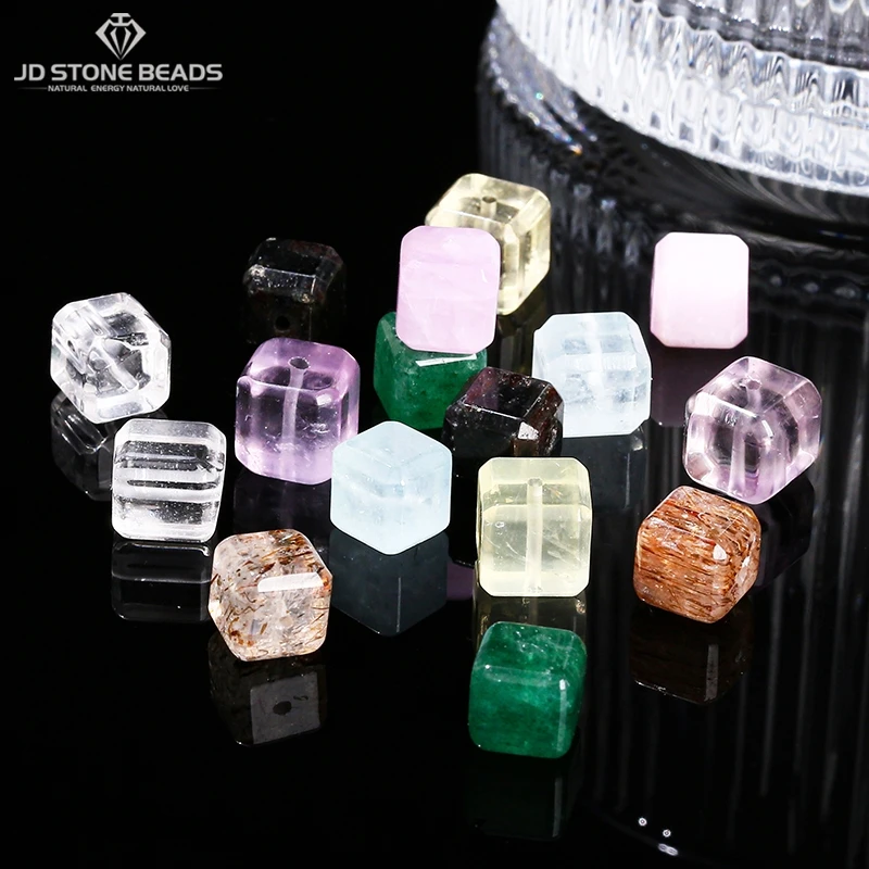 1 Pc Natural Quartz Stone Carved Square Bead Faceted Citrine Amethyst Cube for Jewelry Making DIY Necklace Bracelet Accessory