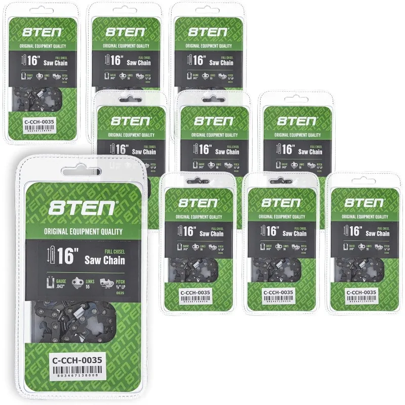 

8TEN Full Chisel Chainsaw Chain 16 Inch .043 3/8 LP 55DL For Stihl MS 170 171 180 200 E140 Husqvarna (10 Pack)