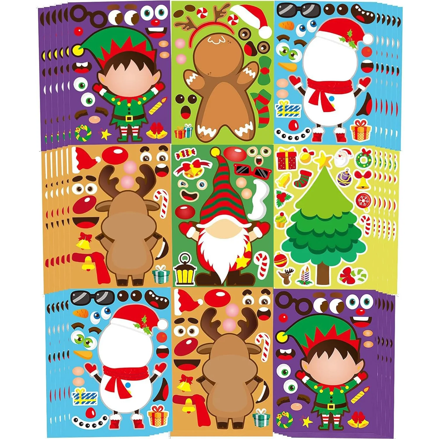12PCs Christmas Stickers for Kids DIY Cartoon Character Stickers Make a Face Game for Xmas Crafts Activities Holiday Party gifts