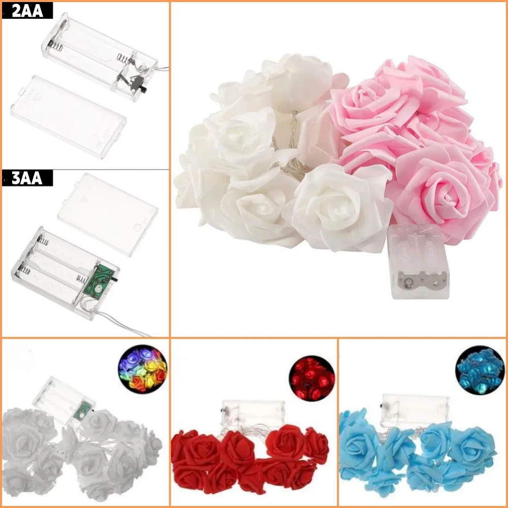 Rose Flower LED String Lights USB/AA Battery Powered Fairy Lighting for Wedding Home Party Birthday Festival Decorations