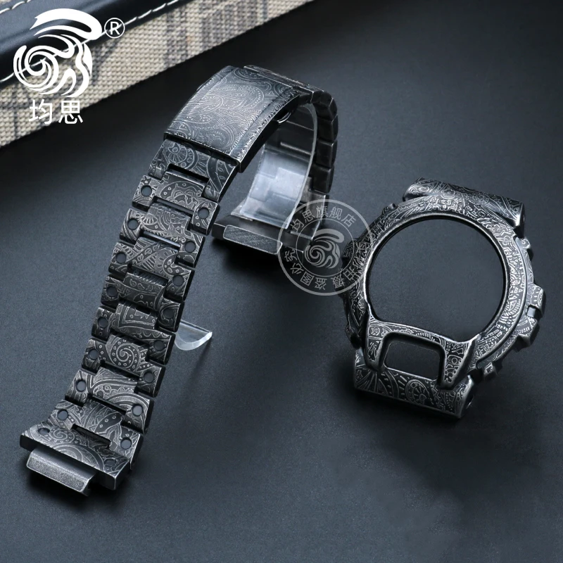 For Casio G-SHOCK Modified Metal Case Strap DW-6600 DW-6900 DW-6903 DW6900 Precision Steel Paisley Retro Carved Bezel Watchband