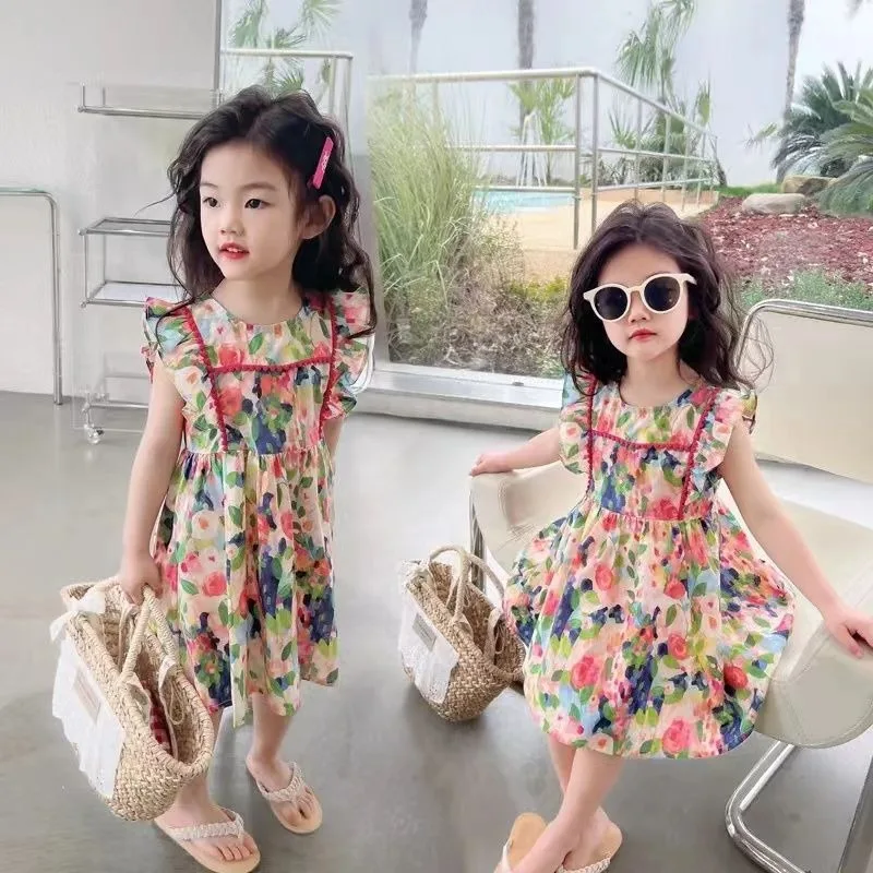 Summer Girls Childrens Clothing Printed Children's Summer Dress 2026 New Stylish Baby Princess Dress Kids Dresses for Girls