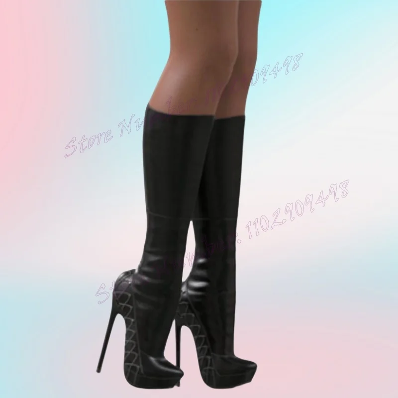 

Black Pointed Toe Knee High Boots Matte Leather Shoes for Women Stilettos High Heels Sexy Lady Shoes 2024 Zapatos Para Mujere