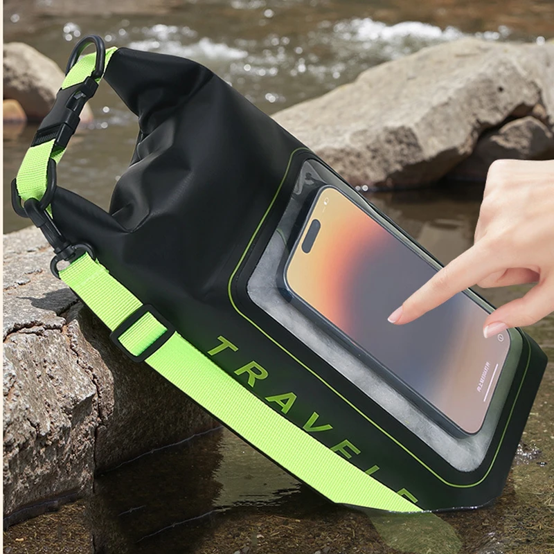 Custom Logo PVC Waterproof Bag Large Capacity Gear Bag Transparent Touchable Phone Pocket for Camping Hiking Lightweight Durable