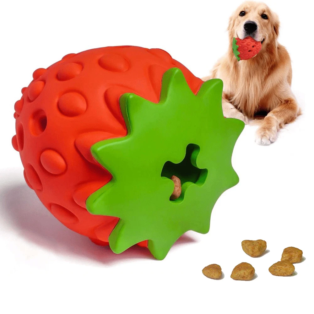 

MADDEN Chew Toys Natural Rubber Strawberry Shaped Food Leaking Toy Durable Eco-friendly Food Dispenser Dogs Toy