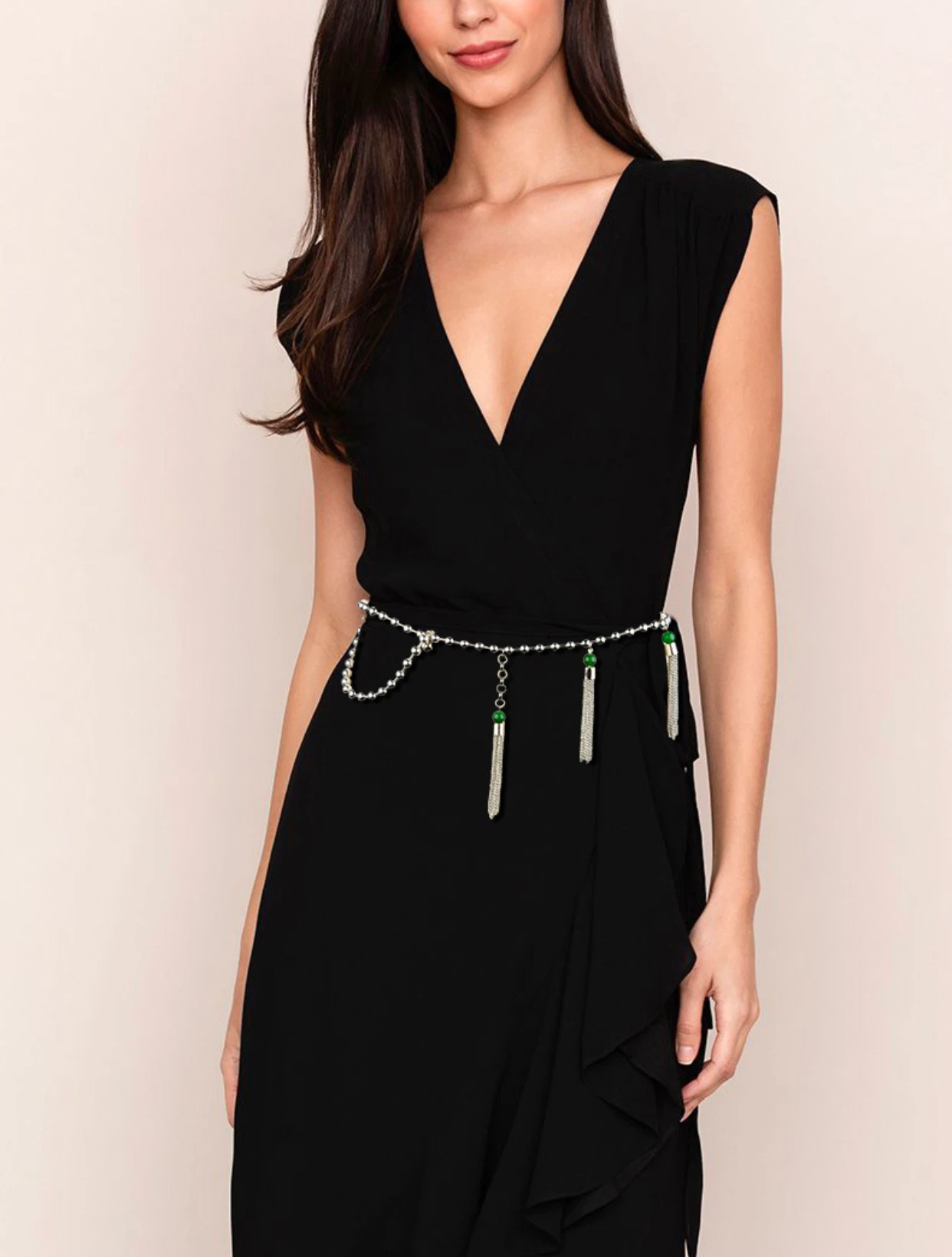 

Luxury European and American design-inspired metal fringe waistband ladies fashion paired with dress style body chain high-end