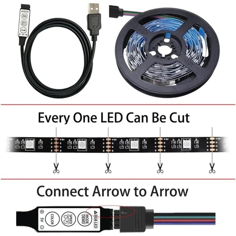 Luz de fundo de TV LED, luz de tira LED USB, kit de faixa de luz LED multicolorida RGB 18 LED para iluminação de viés de TV/PC/laptop (3,28 pés)