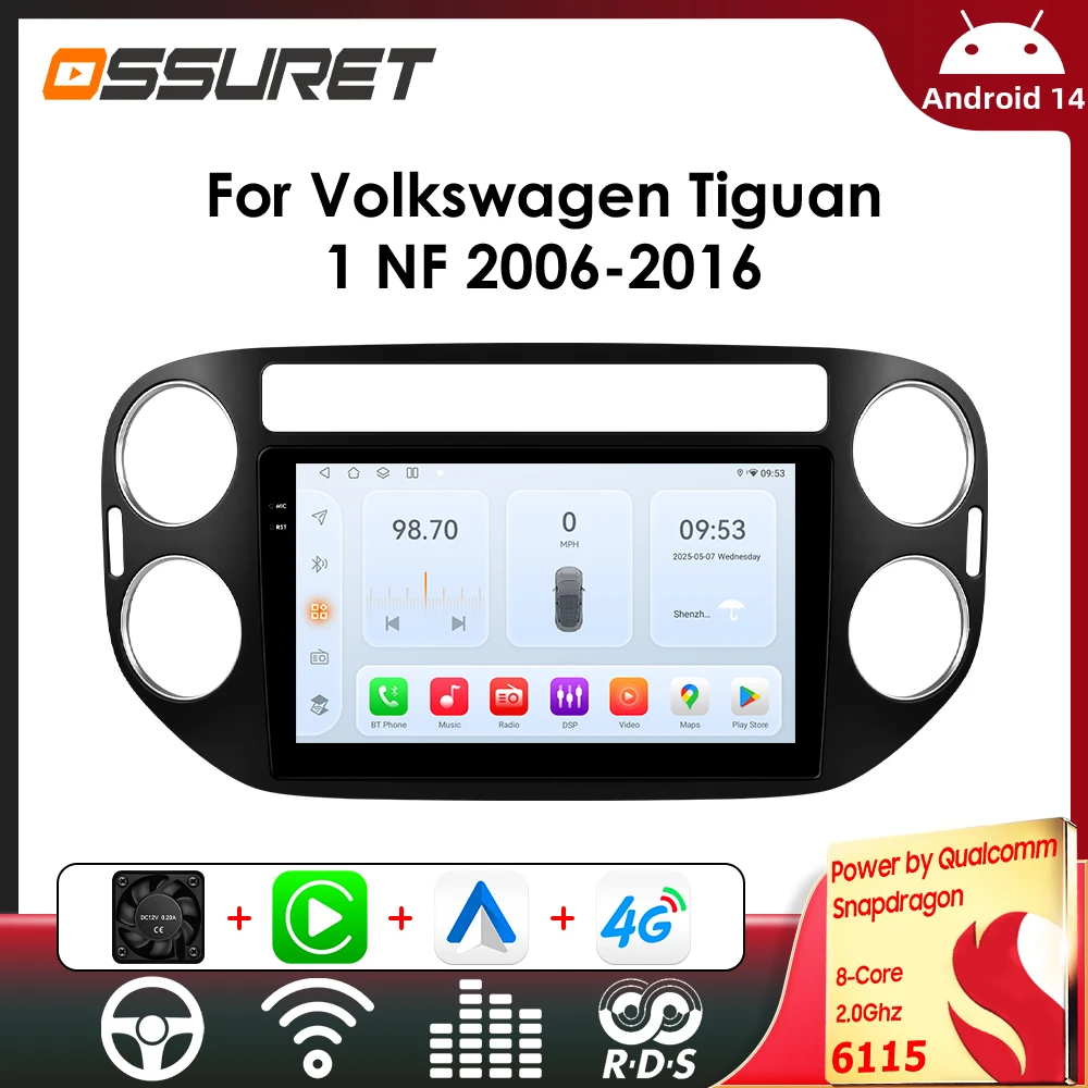 Autoradio für Volkswagen Tiguan 1 NF 2006-2016 Kabelloses Carplay Autoradio DSP 4G WIFI RDS 6115 GPS-Navigation Stereo Intelligente Systeme
