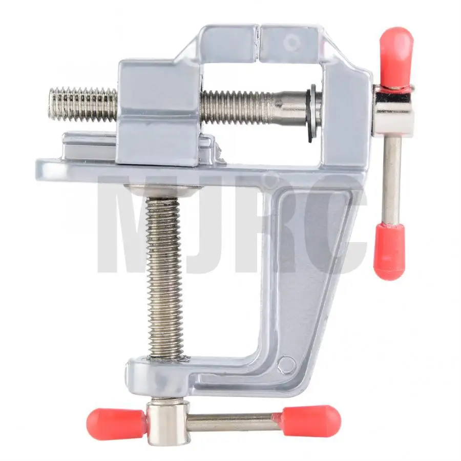 Mini morsa da banco Morsetto regolabile in miniatura in alluminio da 3,5" multifunzionale come un morsa da banco piatta bloccata su un tavolo