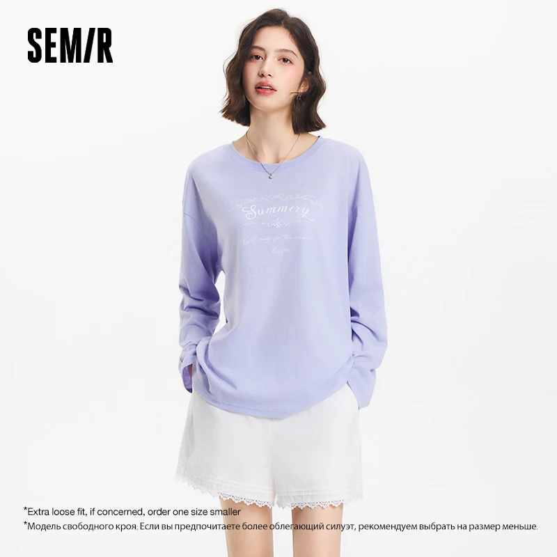 Semir Langarm-T-Shirt für Damen, Buchstaben-Druck, Übergröße, einzigartig, 2025, neues Sommer-Rundhals-Top für trendige und lässige Outfits