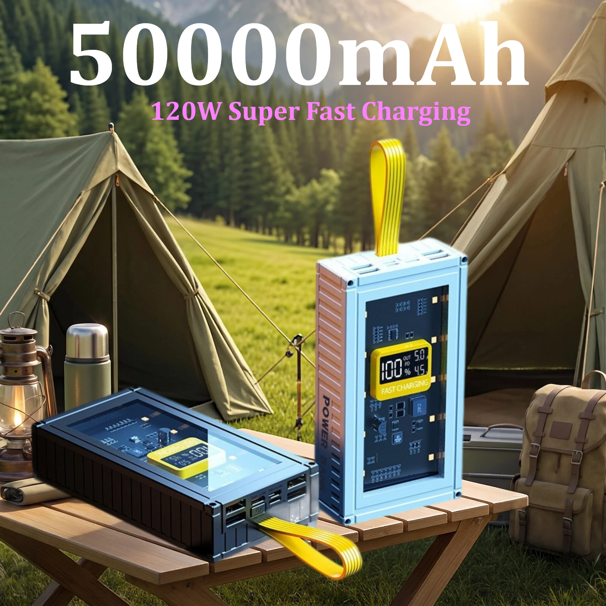 Power Bank 50000mAh 120W Super Fast Charging Digital Display With Led Lamp Portable PowerBank External Battery for iPhone Huawei