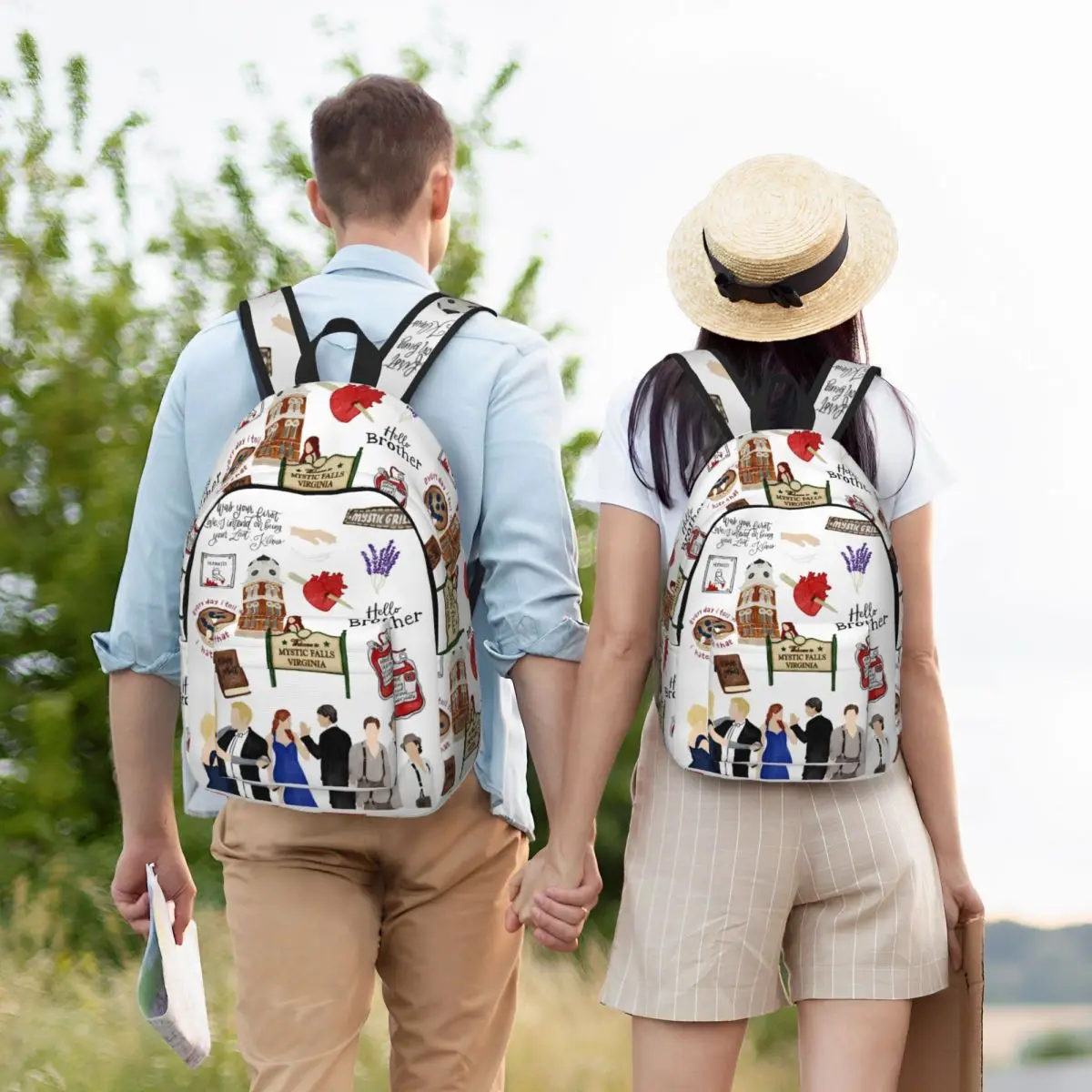 Mochila de dibujos animados The Vampire Diaries para hombres, mujeres, adolescentes, escuela secundaria, mochila de negocios, serie de TV, bolsas de lona para ordenador portátil con bolsillo