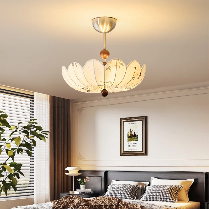 Song Dynasty Aesthetic Small Pendant Lamp  Restaurant South Asian  Antique Floral Bedroom Study Printed Fabric Art French Retro
