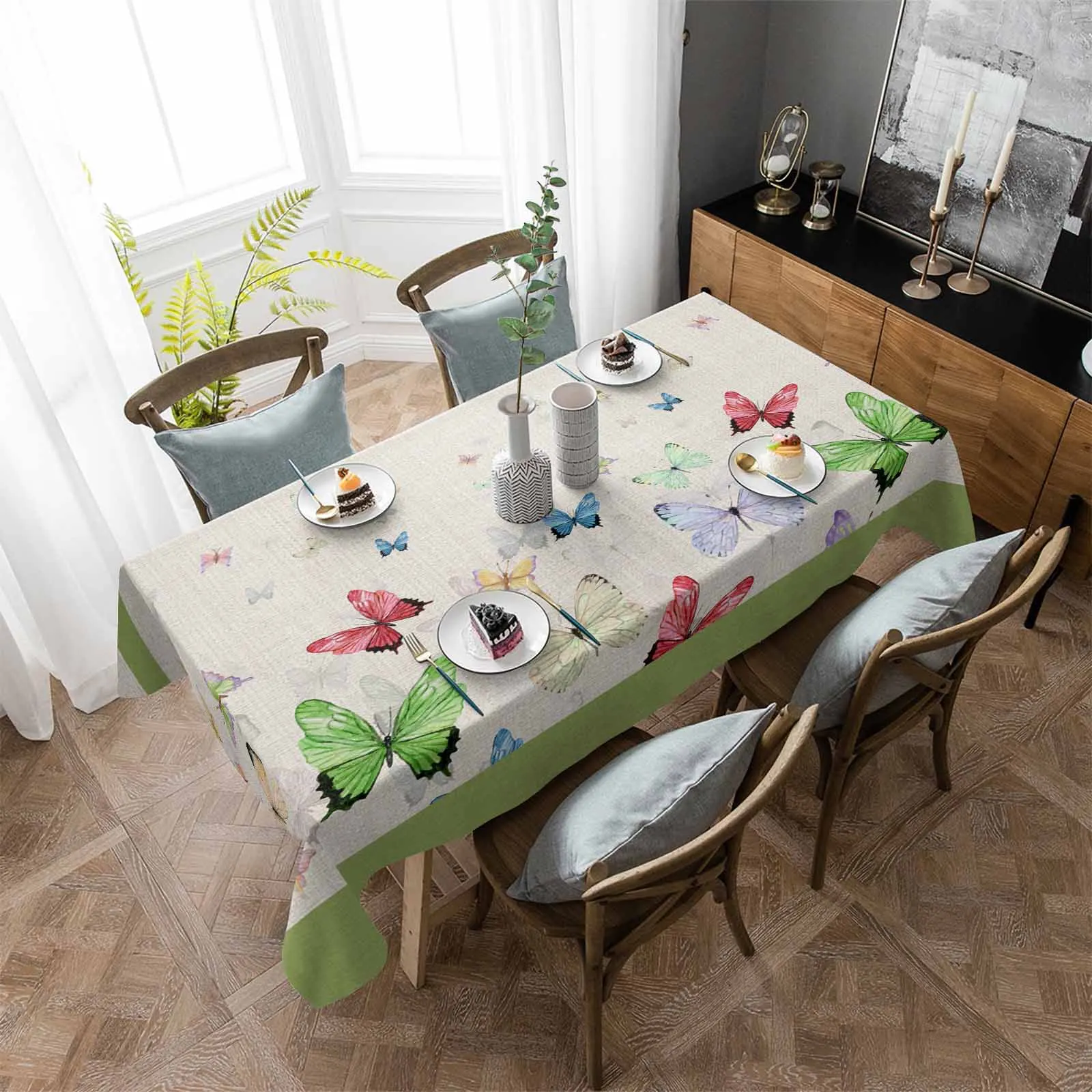 Butterfly Watercolor Animal Gradient Anti-scalding Waterproof Tablecloth Rectangular Round Table Cover Kitchen Furnishings